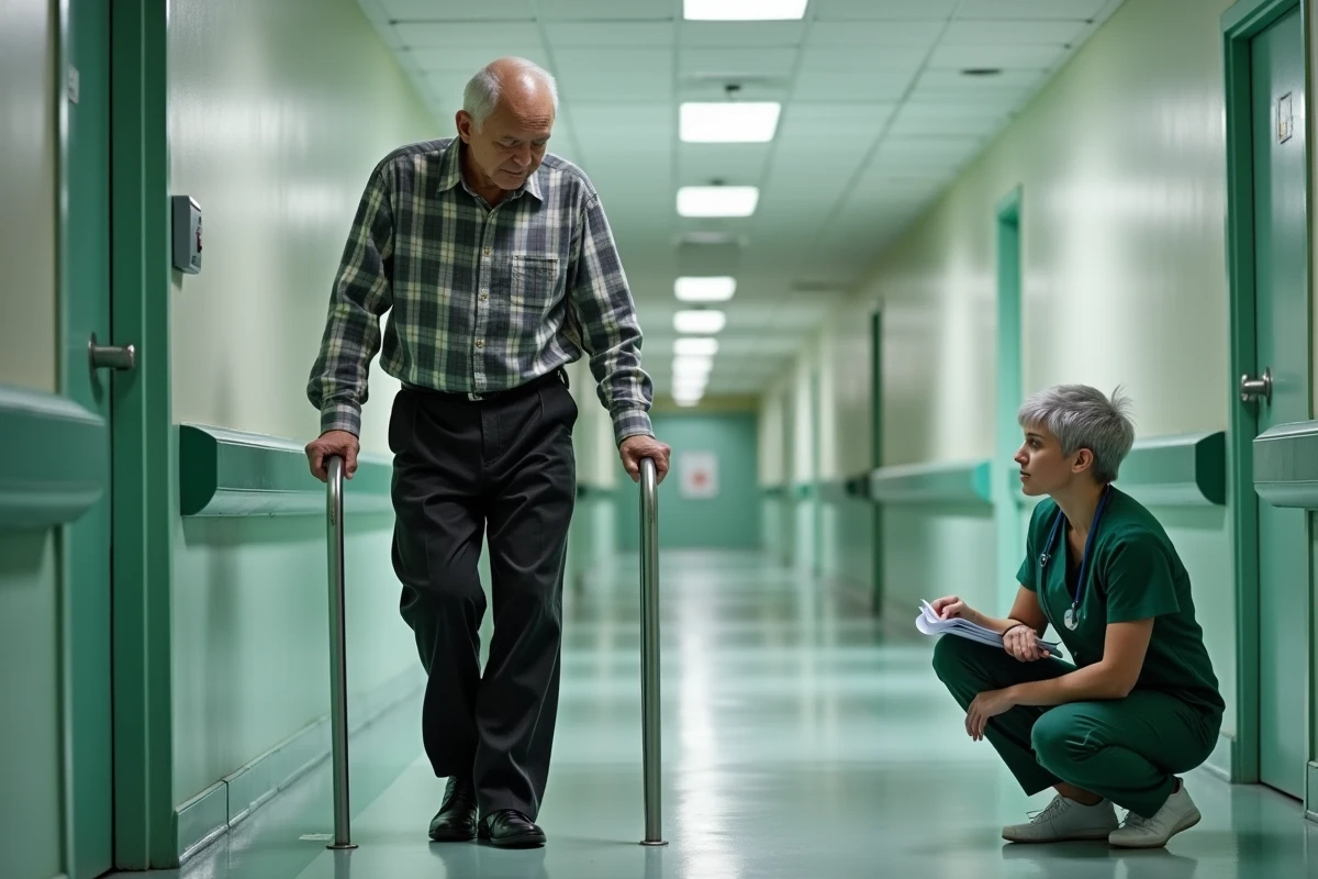 Bilan de marche et d'équilibre réalisé par un ergothérapeute auprès d'un patient âgé en milieu hospitalier