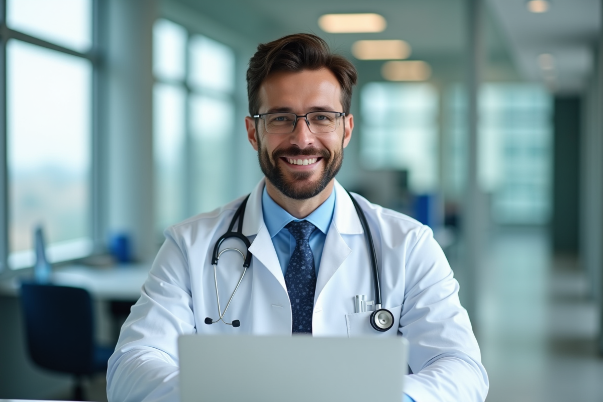 Chirurgien confiant au bureau avec stethoscope