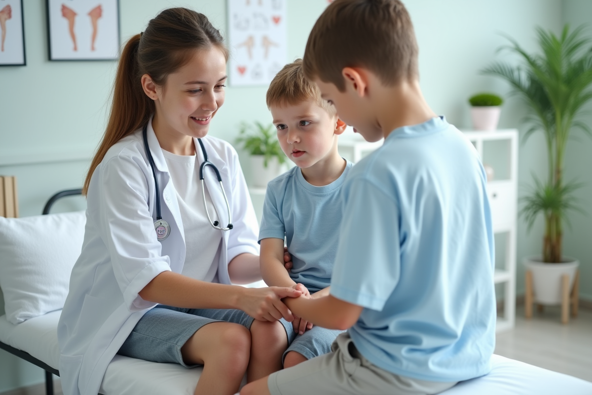 Enfant examiné par un dermatologue dans une clinique
