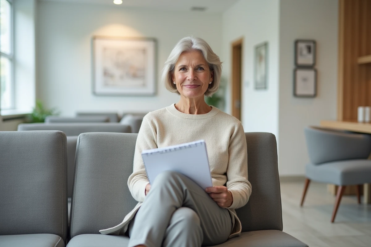Femme d'âge moyen en salle d'attente calme