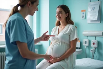 Femme enceinte en salle d'examen médical sereine
