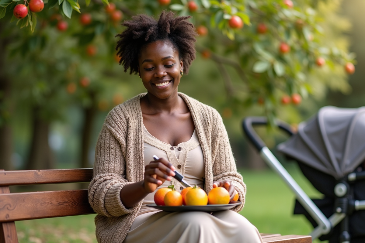 Femme africaine préparant des fruits dans le jardin