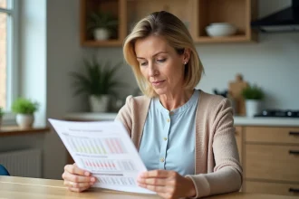 Femme d'âge moyen examine résultats infolabo à la maison