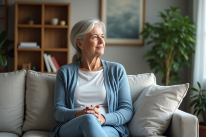 Femme en séance de thérapie dans un salon cosy