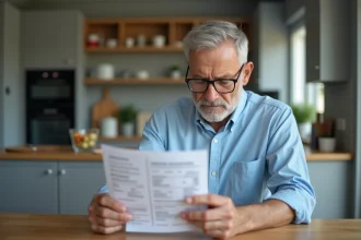 Homme d'âge moyen lisant une notice de médicament