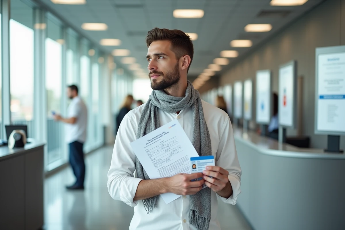 Jeune homme avec formulaire dans un bureau administratif