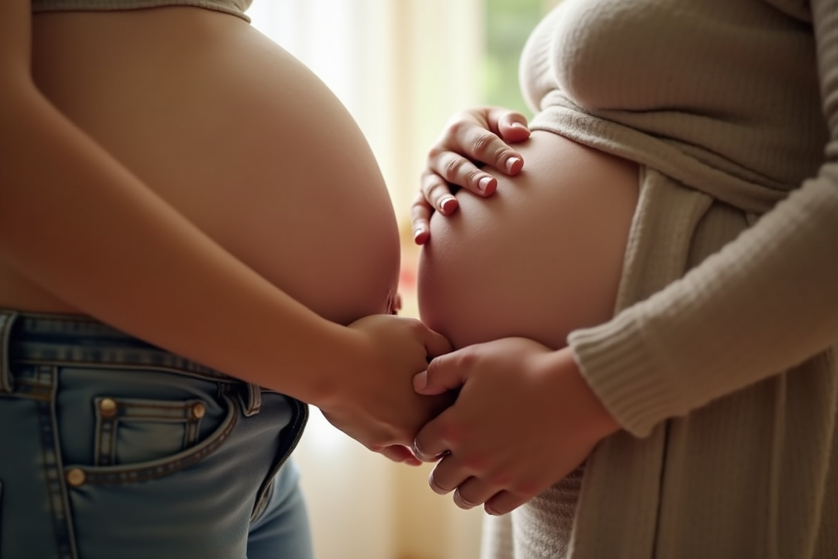 Mains protectrices entourant un ventre de femme enceinte