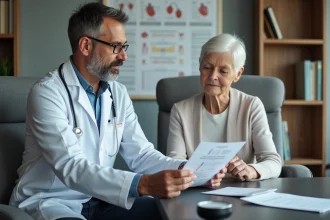 Medecin expliquant un diagramme cardiaque à une senior attentive