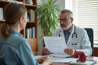 Medecin en blanc explique resultats de test liver a une patiente