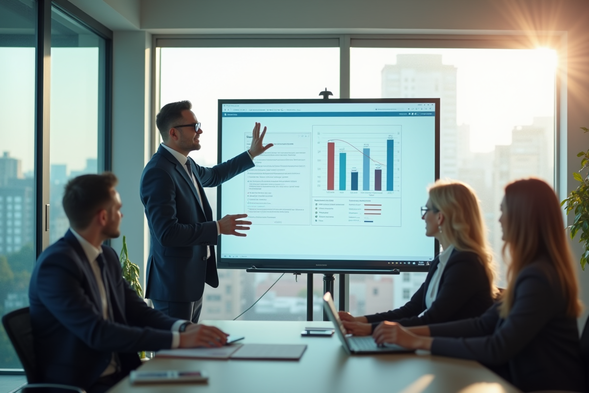 Professionnel confiant présentant un plan stratégique en réunion