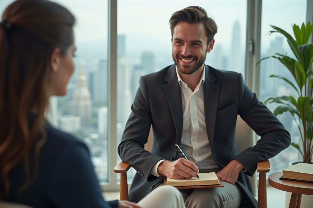 Jeune psychotherapeute souriant lors d