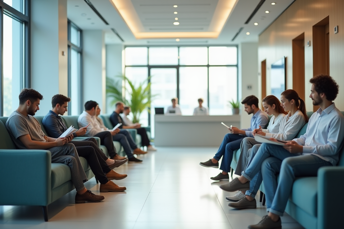 Salle d attente diverse dans une clinique moderne